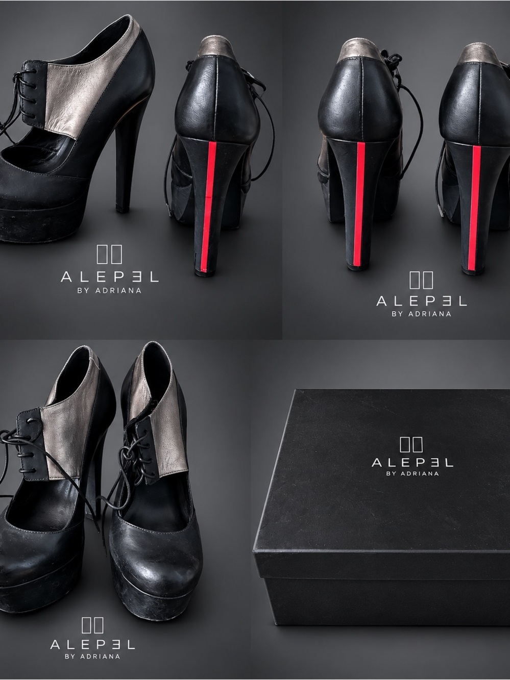 Alepel Pruga Black & Metallic Leather Platform LaceUp Ankle Bootie Wos 7 EU 37.5